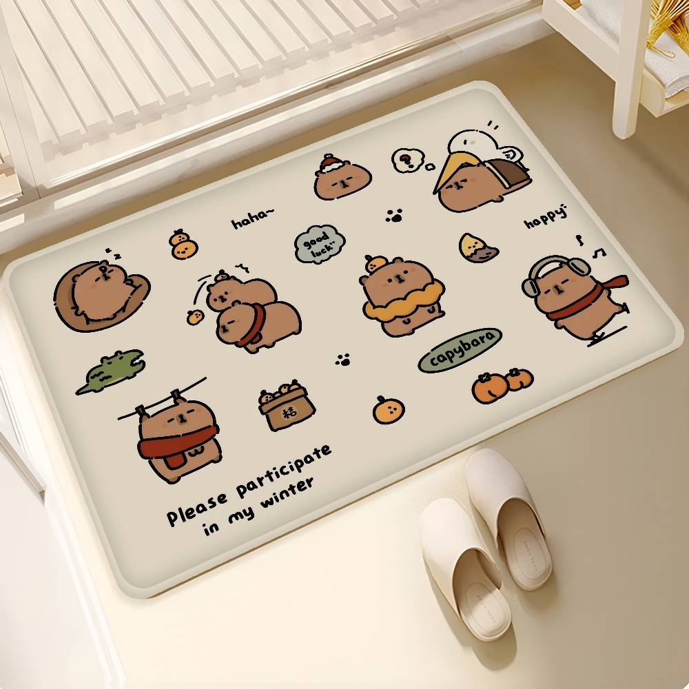Interesting Capybara Bathroom Mat INS Style Soft Bedroom Floor House Laundry Room Mat Anti-skid Welcome Doormat