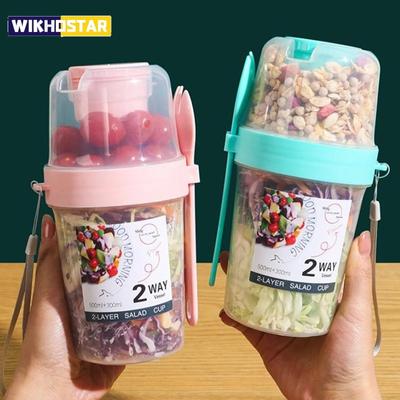 Frühstücksbecher für Obst, Hafer, Joghurt, Salat, mit Deckel, Löffel, zweilagige Lebensmittelaufbewahrung, tragbarer Fitnessbecher zur Gewichtsreduzierung