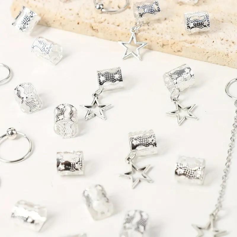 30 Stück Schmutziger Zopf Perücke Legierung Zopf Haaraccessoires Haarverlängerung Ring Ausgehöhlter Stern Anhänger Personalisiert