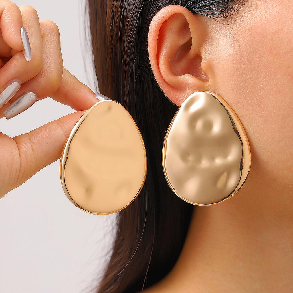 Simple Metal Irregular Stud Earrings For Women Exaggerated Gold Color Geometric Smooth Statement Earrings Jewelry Party Gifts