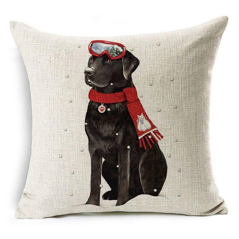 Luxurious 18'' Dachshund Printed Christmas Linen Cushion Cover For Chic Home Decor