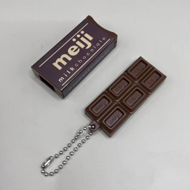 Creative 3D Ornament Simulation Keychain, Simulated Meiji Chocolate Fidget Toy, Stress Relief Funny Key Bag Pendant Child Gift