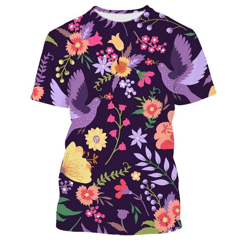Floral Leaves Printed T-shirts Casual Fashion Bird Graphic T Shirts For Men Harajuku Baggy Streetwear Clothes
