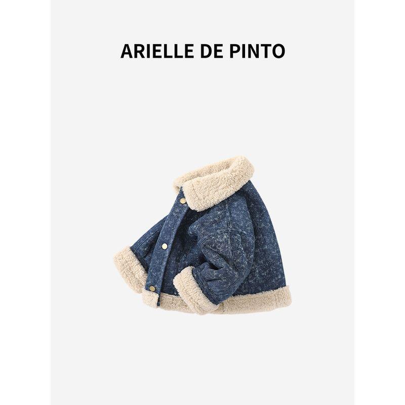 French Arielle De Pinto Girls' Winter Denim Jacket Warm Clothing Thickened Wool Sweater