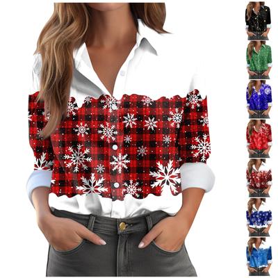 Women's Shirt Blouse Christmas Print Button Long Sleeve Casual Basic Shirt Collar Regular Top