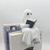 1PCS Cute Ghost Reading Resin Statue Spooky Book Figurine Hand Painted Halloween Desk Decor For Study Library Shelf Display Gift