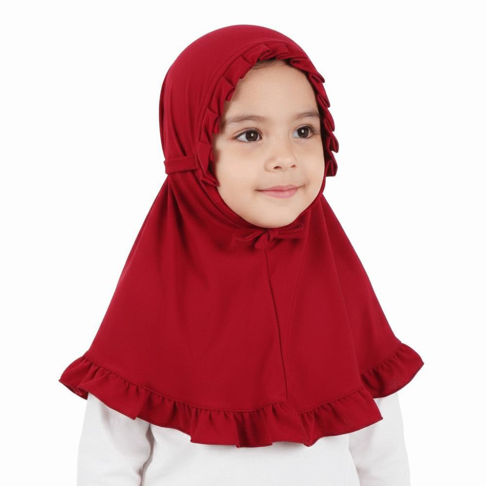 Crinkles Texture Girls Neck Shawl Breathable Floral Islamic Head Scarf  Kids Hair Cover