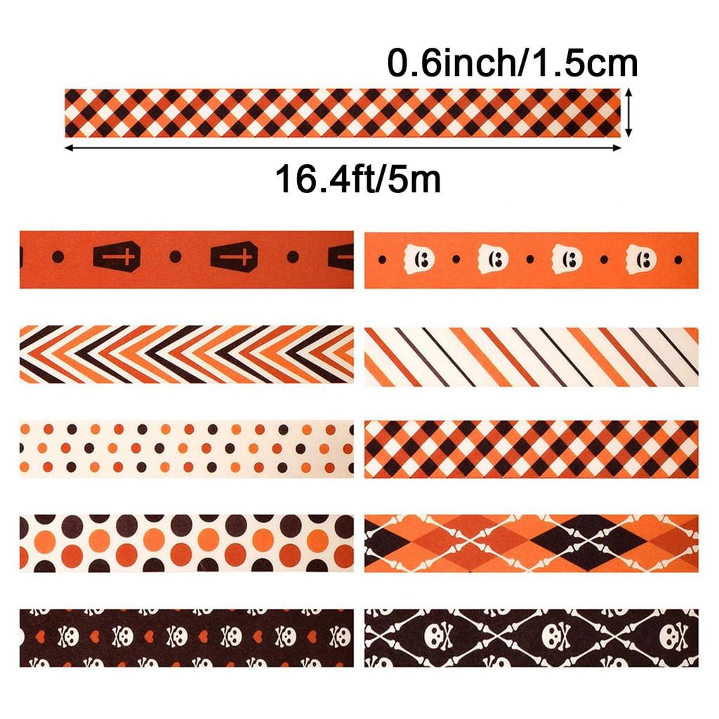 10 Rolls Halloween Washi Tape Set,Holiday Washi Masking Tape Set with Skull Ghost Decorative Masking Tapes for Journal,DIY