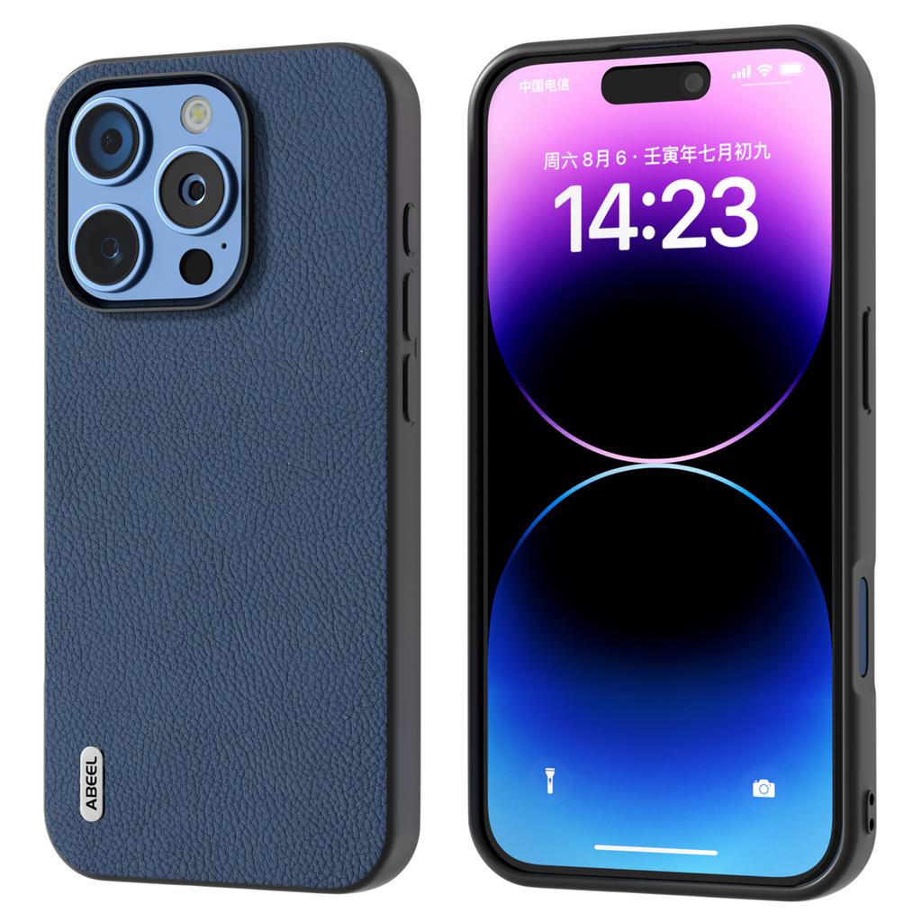 ABEEL For iPhone 16 Pro Cases Genuine Cow Leather+PC+TPU Phone Cover