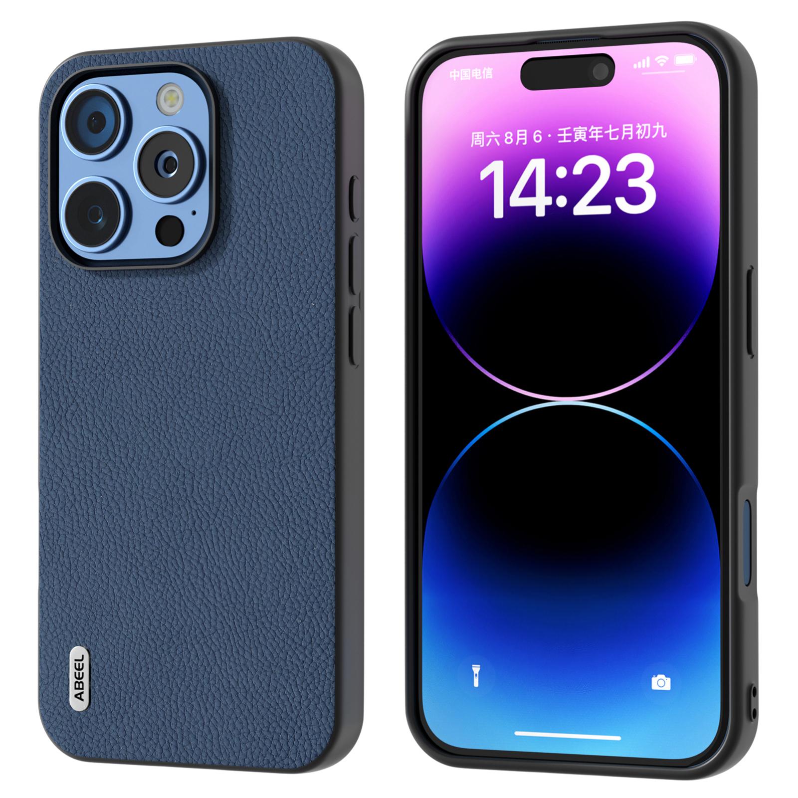 ABEEL For iPhone 16 Pro Max Cases Genuine Cow Leather+PC+TPU Phone Cover A