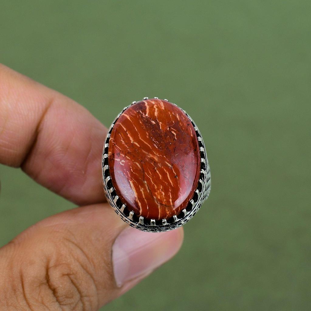 Roter Schlangenhaut-Jaspis Ring 925er Sterlingsilber Ring Natursteinring Silberschmuck Handgefertigter Ring Verlobungsgeschenke In Ringgröße Erhältlich