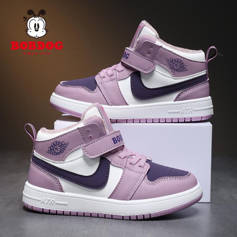 2025 New Girls' High-Top Leather AJ Sneakers: Autumn/Winter Cotton Shoes for Middle-Aged Children