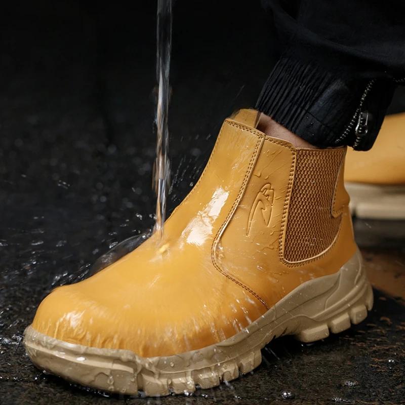 Fashion Men's Safety Shoes Waterproof Boots Steel Toe Work Boots Indestructible Men Boots Anti-smash Puncture Proof Shoes Plus Size 48