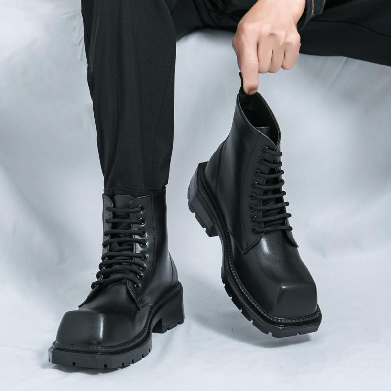 Мужские ретро панк сапоги на толстой платформе сапоги жокейские сапоги желтые квадратные носки мотоциклетные сапоги высокие сапоги больших размеров EU:45 чёрный