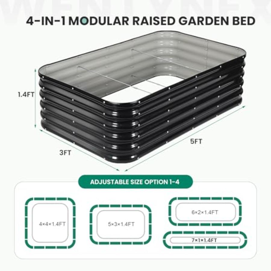 5×3×1.4FT Galvanized Raised Garden Bed Outdoor Metal Raised Garden Bed Kit Large Planter Raised Beds 4 In1 Modular Raised Plant
