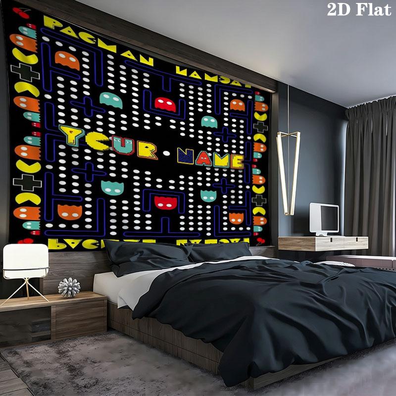 Pac-Man Custom Name Wall Tapestry Aesthetic Wall Hanging Printed Fabric Blanket Decorative Tapestries for Bedroom Living Room Home Decor