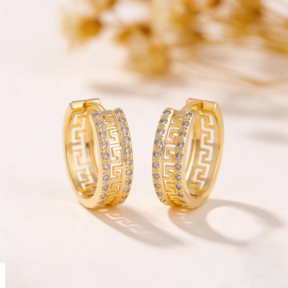 Resort-Style Retro Zircon Double Row Hollow Ear Cuff Earrings - Chinese Fashion Exquisite Design