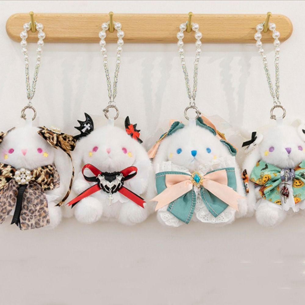 Cartoon Plush Rabbit Keychain Princess Pearl Dress Drooping Ear Rabbit Pendant  Girl's Toy