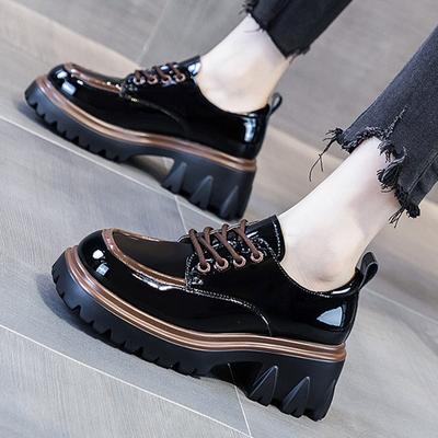 Women's Spring and Autumn Fashion Artificial Leather Loafers Thick Soles Thick Heel Leather Shoes Commute Shoes