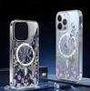 Fioletowy Kwiat Magnetyczne Etui do iPhone 15/16/17 Pro Max - Przezroczysta Ochrona Pełnego Pokrycia