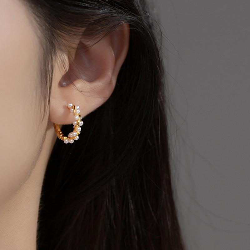

Moidan 925 Silver Charm Twine Pearl Hoop Earrings Trendy Gold Color Ear buckle For Women Wedding Fine Jewelry Gifts золотой