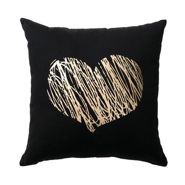 Golden Love Leaves Bronzing Cushion Decorative Pillow Black And White Velvet Pillowcase Home Decor Sofa Throw Pillows 17*17Inch