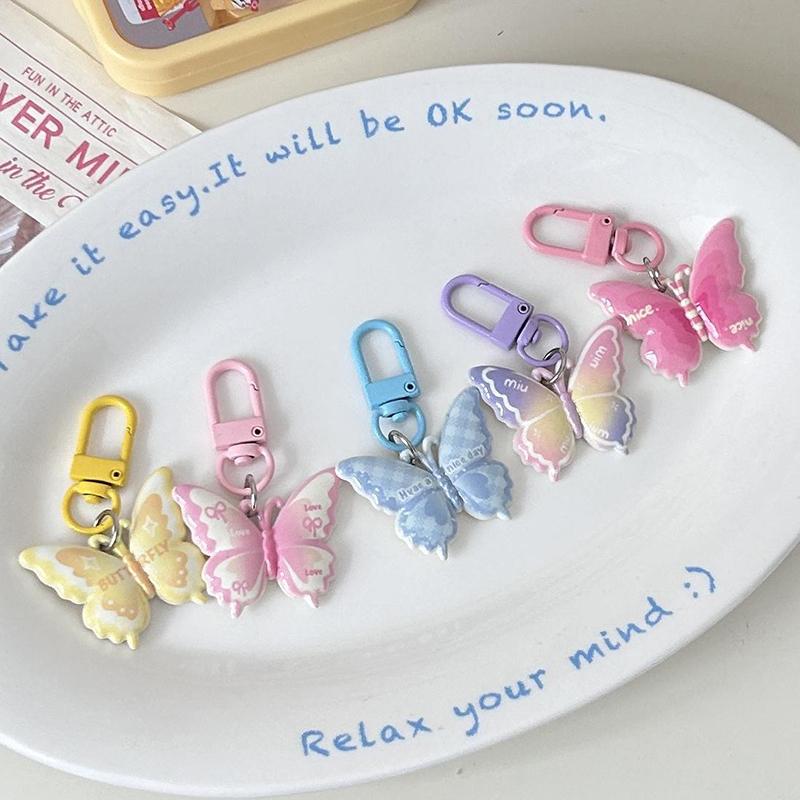 Cute Letter Butterfly Keychain Pendant For Women Girls  Exquisite Tassel Keychain Creative Bag Decoration Accessories