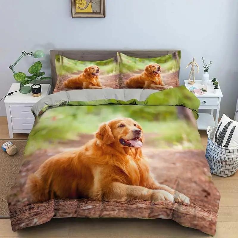 Comforter Dog Golden Retriever Queen Size Bedding Set For Boys Girls Microfiber 3D Pet Themed Animal Funny Dog