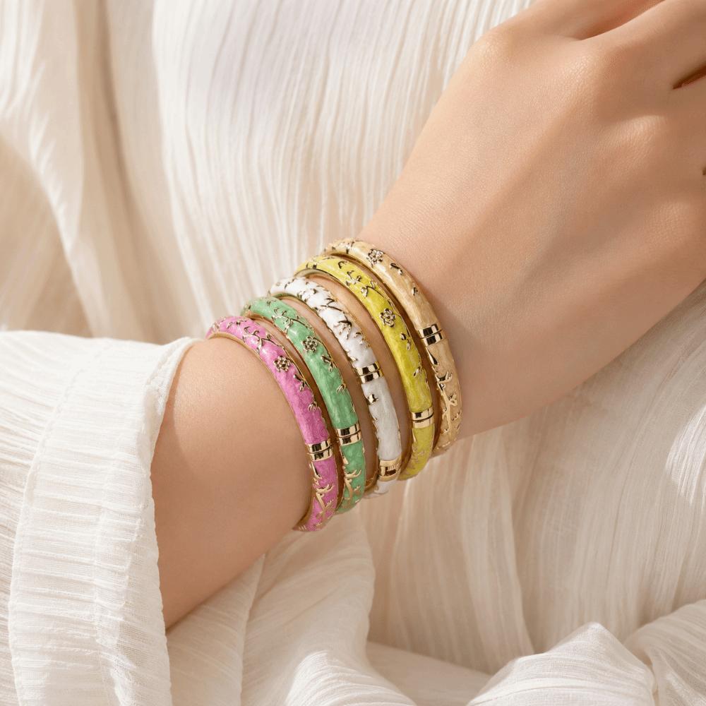 Bracciale Floreale Colorato Smalto Braccialetto da Polso da Donna Bracciale sulla Mano Bracciale Vintage Cloisonné per Signore