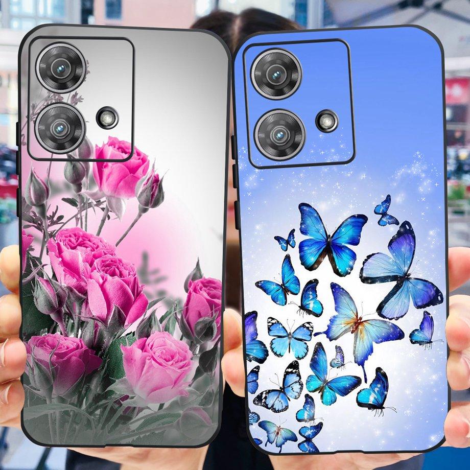 For Motorola Moto Edge 40 Neo 5G Case Black Matte Cases With Pattern Print Soft Liquid Silicone Cover For Motorola Edge40 Fundas