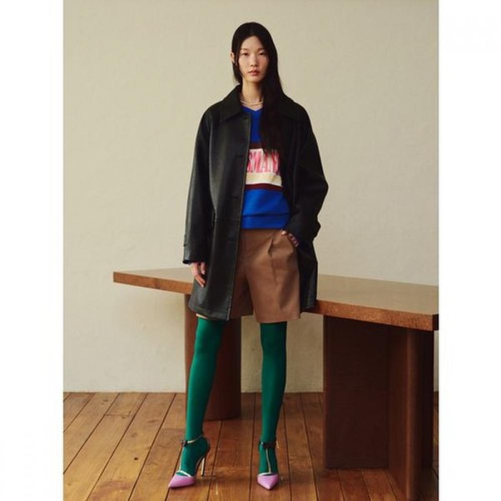 Cc Collect Fake Leather Stand Collar Long Jacket C254psf513