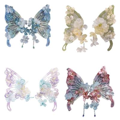 Large Silk Flower Butterfly Hair Clip Artificial Flower Hair Barrettes for Weddings Parties and Cultural Event Gathering