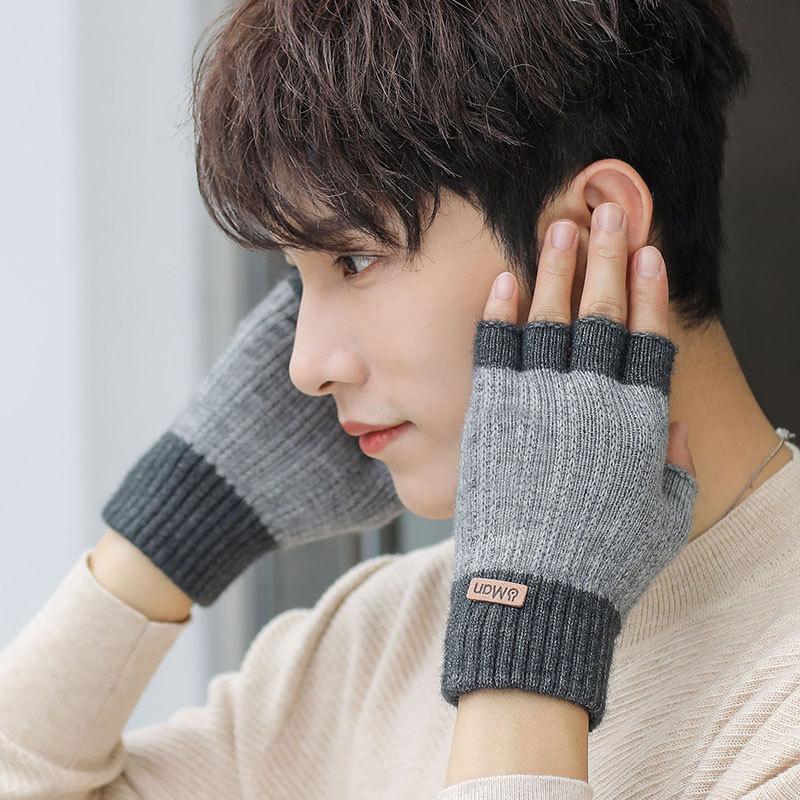Men Men  Men Cold Protection and Warmth  Students Knitted Woolen Yarn  Exposed Fingers  Cycling with Fleece Writing