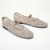 Luxury Rhinestone Mesh Ballet Flats Shoes Women Slip On Breathable Elegant Mary Janes Female Soft Comfortable Round Toe Loafers