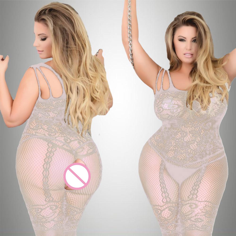 Plus Size Sexy Bodystocking Erotic Lingerie Mesh Open Crotch Bodysuit Women Crotchless Underwear Costumes Catsuit Sleepwear