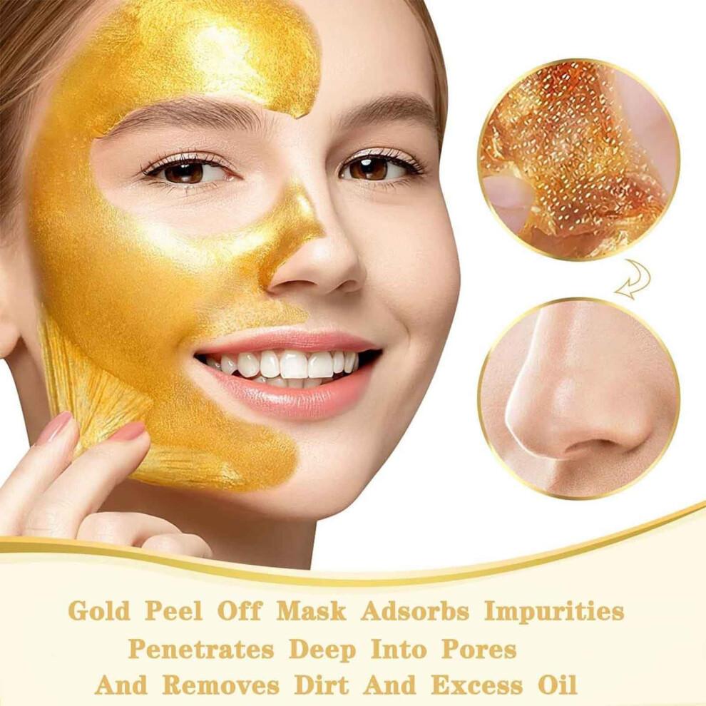 Gold Peel Off Mask 98.4% Gold Foil Face Mask for Blackheads Wrinkles Deep Cleansing 2PC