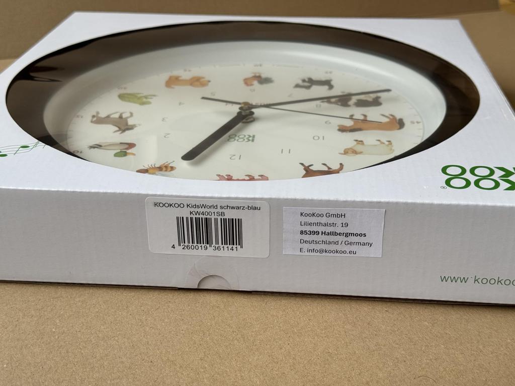 KOOKOO Kids World Wanduhr in Chromfarbe mit Tiergeräuschen, 12 verschiedene Bauernhoftiere zeigen die Uhrzeit an, Wanduhr, niedliche Wanduhr, perfekt für Zimmer