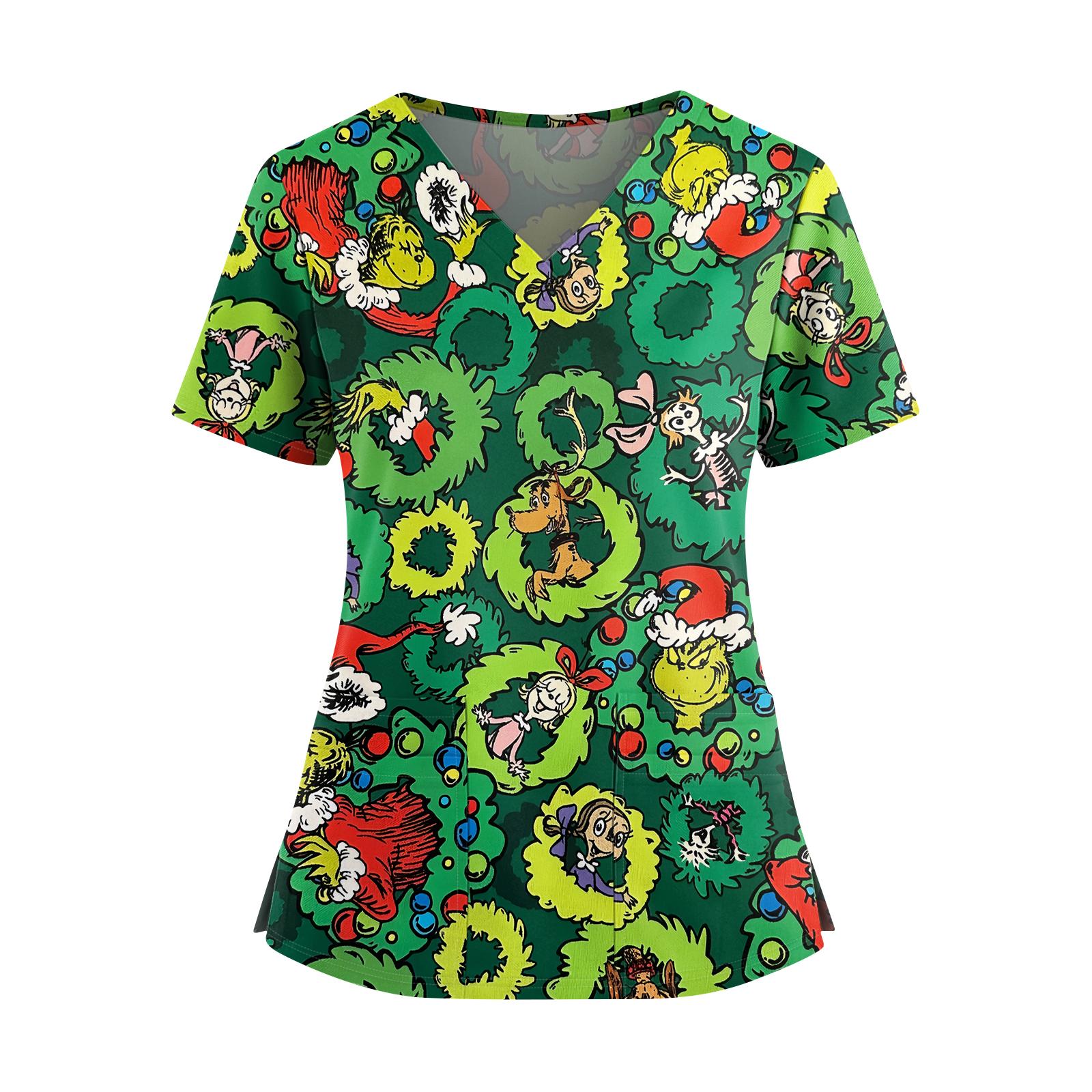 

Женский топ с V-образным вырезом, короткими рукавами, двумя карманами, рождественским принтом и разрезами по бокам. XXXXXL