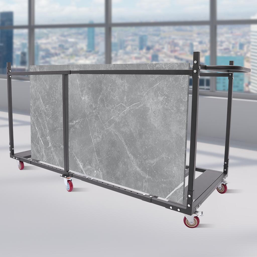 Black Modern Rectangular Folding Table Cart, Folding Table Trolley, Table Cart with 6PCS Casters, 1*Folding Table Cart