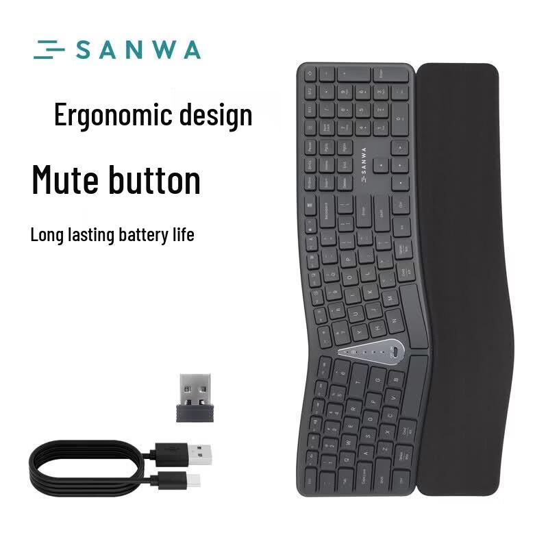 SANWA Ergonomic Wireless Keyboard with Silent Keys