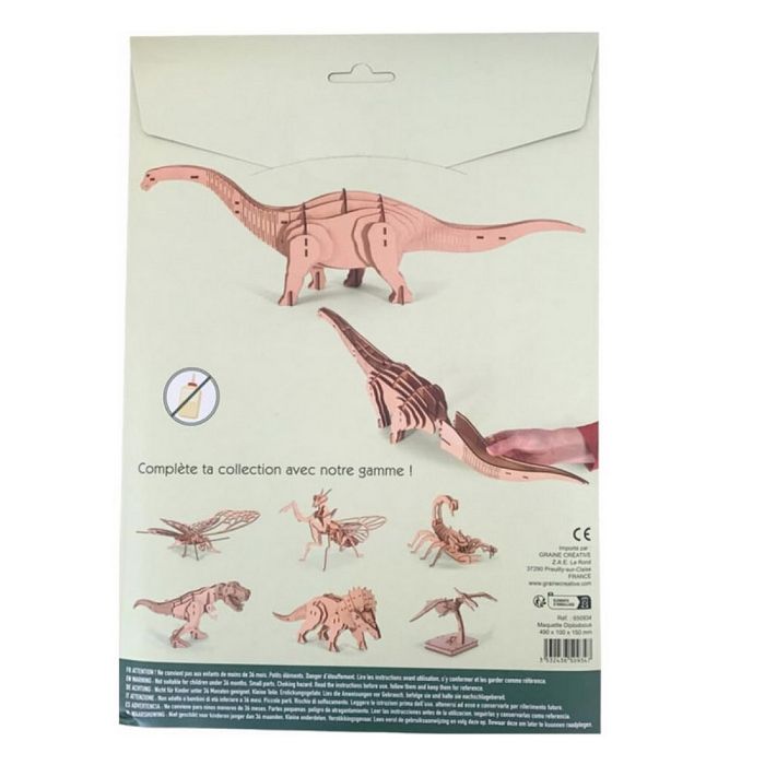 Maquette 3D en bois - Diplodocus - 49 x 10 x 15 cm - 38 pièces - Pour enfants à partir de 8 ans