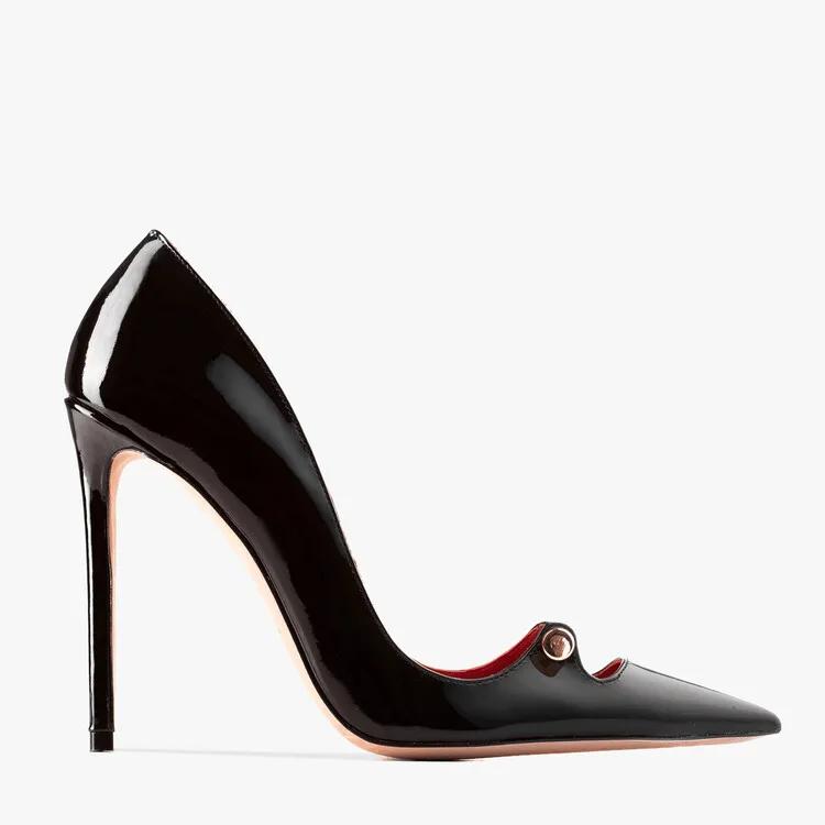 Fashion Roman Red Black Rivet Thin High Heels Shose 2024 New Women's Spring Summer Sexy Pointy Metal Buckle Show High Heels Size 34-44