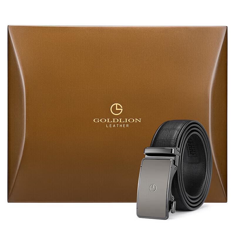 

Goldlion Men s Deerskin Leather Automatic Buckle Belt with Premium Wooden Gift Box Up to 120CM