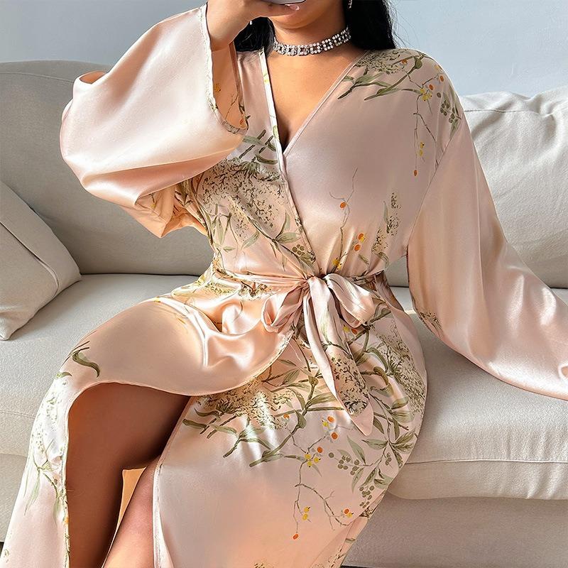 

Spring and Summer Plus-size Halter Dress with a Feminine Touch, Printed Imitation Silk Nightgown, Ice Silk and Silk Home Wear 5XL шампанського