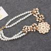 Double-Layer Flower Pendant Faux Pearl Elegant Chain Necklace for Dating
