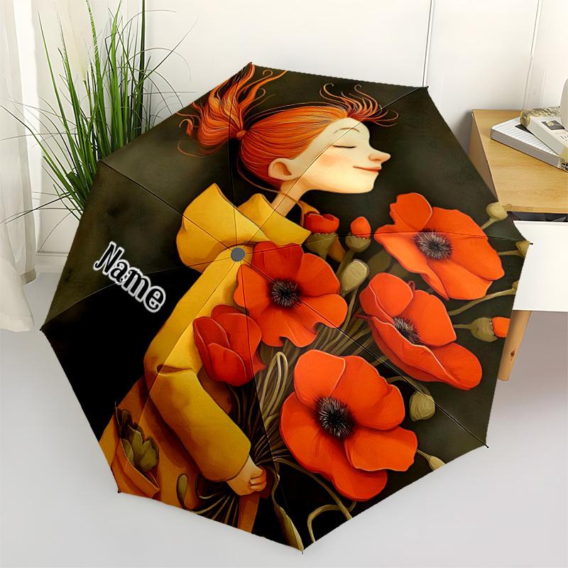 1pc Whimsical Girl Custom Name Automatic Folding Umbrella, Durable Plastic & Iron, Lightweight for Outdoor Daily Use S1230007