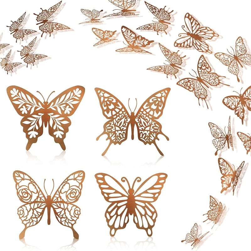 Purple Butterfly Stickers Decor 48pcs 4 Styles 3 Sizes Butterfly Decorations Butterfly Party Cake Decorations 3D Butterfly Stickers Decals for Girls