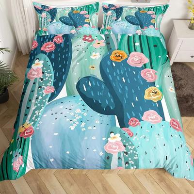 Green Cactus Down Comforter Set Bedding Set 3-piece Duvet Cover Set