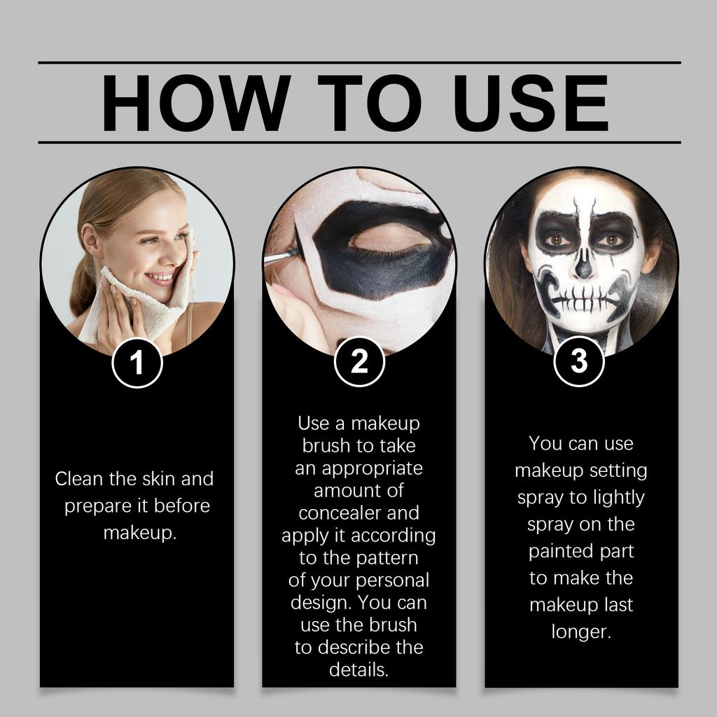 Halloween Black and White Foundation Paint Cream Easily Covers Skin Tone for Clown Makeup Effect