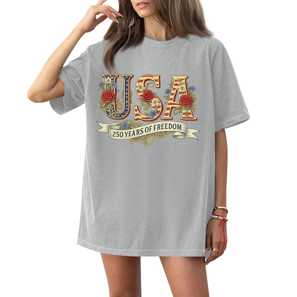 Damen Rundhals Bedrucktes Kurzarm T-Shirt Top
